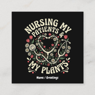 Tarjeta De Visita Cuadrada Cuidando a mis pacientes y mis plantas Steth retro