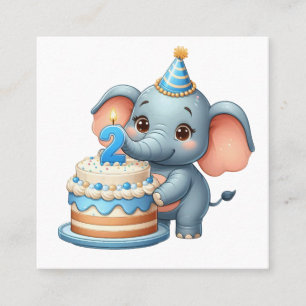 Tarjeta De Visita Cuadrada Cumpleaños 2 de elefante lindo