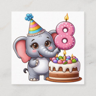 Tarjeta De Visita Cuadrada Cumpleaños 8 de elefante lindo