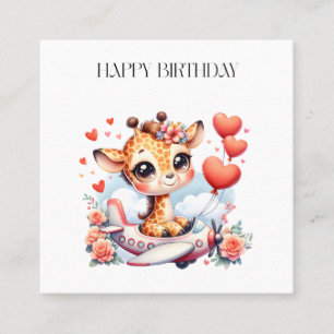 Tarjeta De Visita Cuadrada Cumpleaños de Avión Jirafa