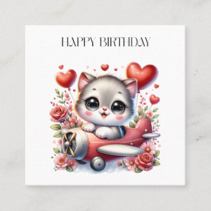 Tarjeta De Visita Cuadrada Cumpleaños de Kitten Pilot