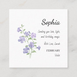 Tarjeta De Visita Cuadrada Cumpleaños Personalizado Violeta de Febrero