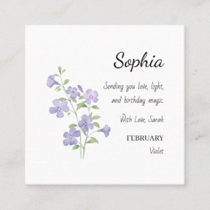 Tarjeta De Visita Cuadrada Cumpleaños Personalizado Violeta de Febrero