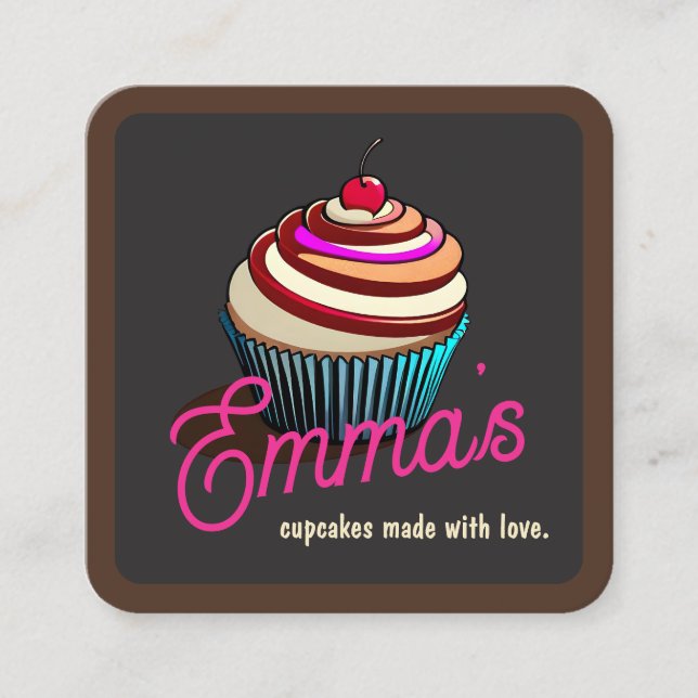 Tarjeta De Visita Cuadrada Cupcake Baker Bakery Chef (Anverso)