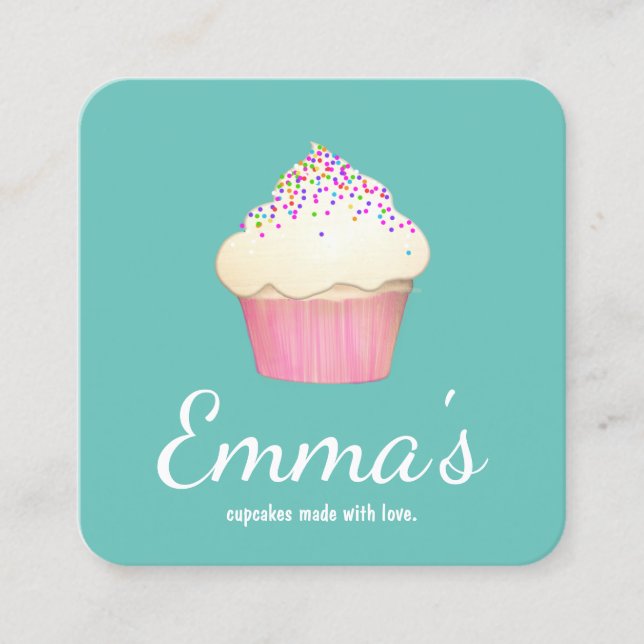 Tarjeta De Visita Cuadrada Cupcake Baker Bakery Chef (Anverso)