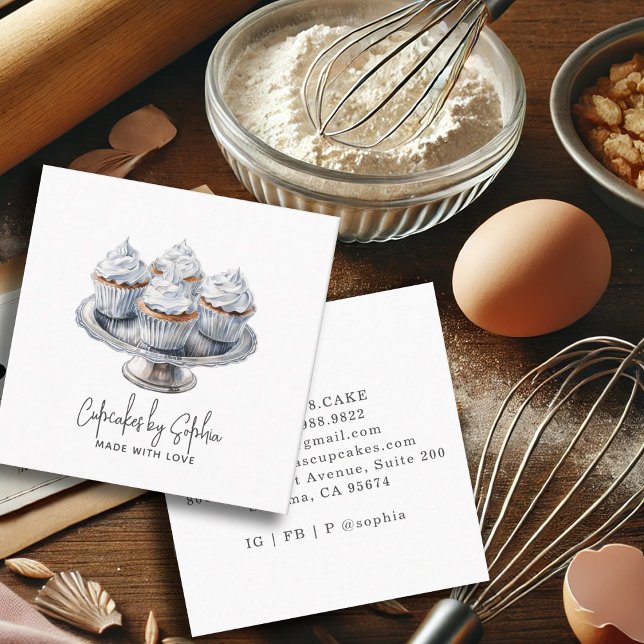 Tarjeta De Visita Cuadrada Cupcake Baker Bakery Chef (Subido por el creador)