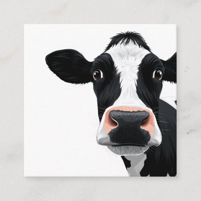 Tarjeta De Visita Cuadrada Curiosidad de Vaca en Primer Plano (Anverso)