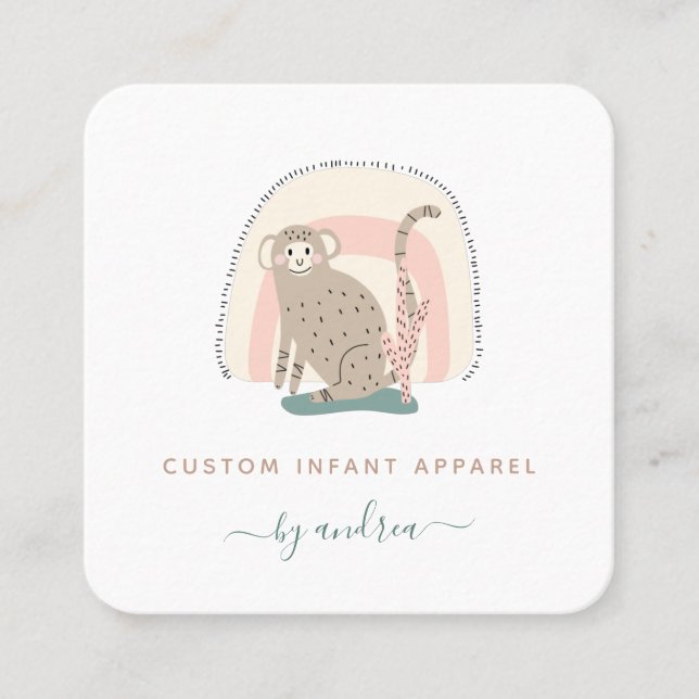 Tarjeta De Visita Cuadrada Curioso mono arcoiris Whimsical Baby Boutique (Anverso)