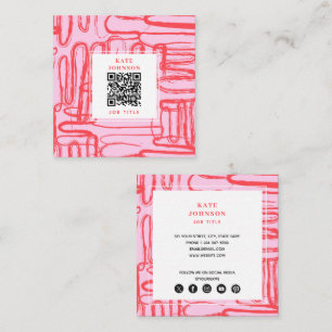 Tarjeta De Visita Cuadrada Curva Rosa Ondulada Garabato Abstracto Moderno