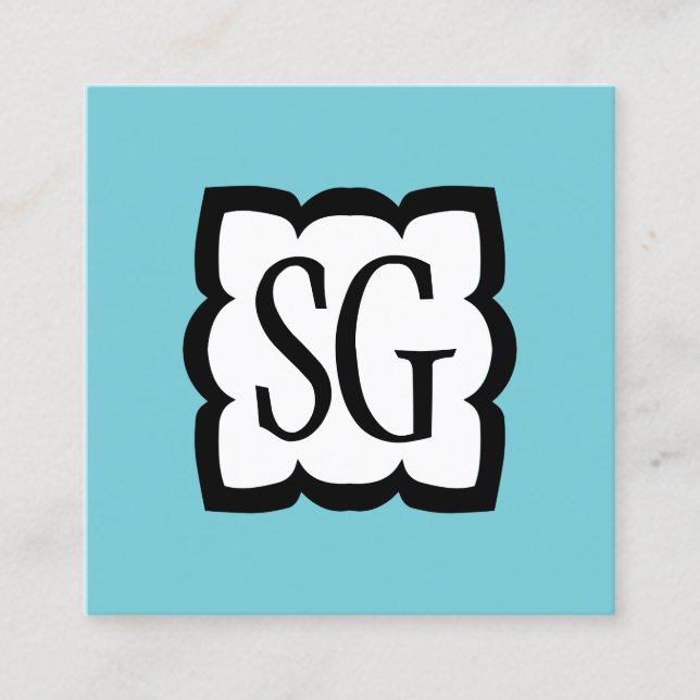 Tarjeta De Visita Cuadrada Curvy Box 03 - Iniciales - Azul de huevo negro y R (Anverso)