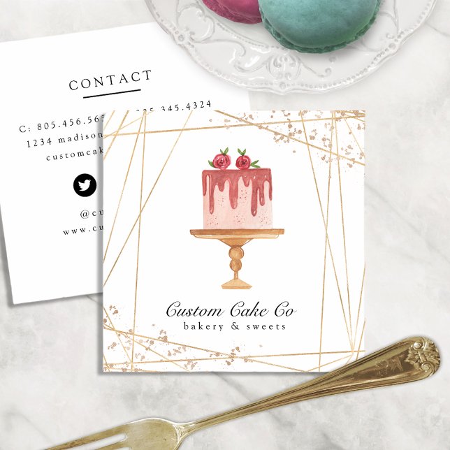 Tarjeta De Visita Cuadrada Custom Cakes Bakery Business Card (Subido por el creador)