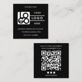 Tarjeta De Visita Cuadrada Custom Logo Black QR Code Website Social Media