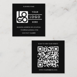 Tarjeta De Visita Cuadrada Custom Logo Black White QR Code Website 