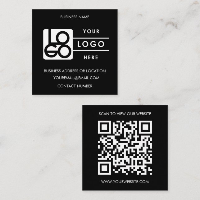 Tarjeta De Visita Cuadrada Custom Logo Black White QR Code Website  (Anverso / Reverso)
