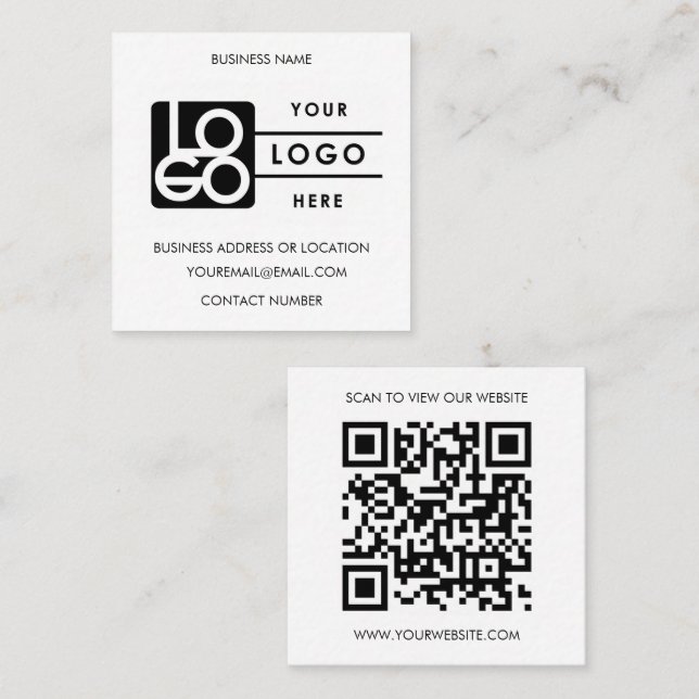 Tarjeta De Visita Cuadrada Custom Logo Black White QR Code Website  (Anverso / Reverso)