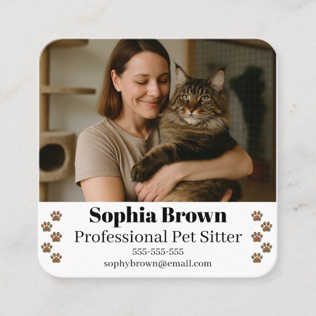 Tarjeta De Visita Cuadrada Custom Pet Sitter Business Card with Photo  (Anverso)