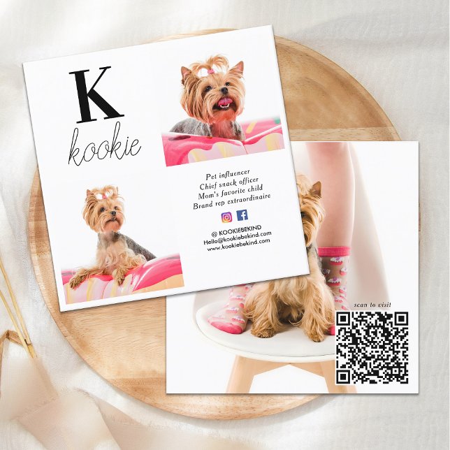 Tarjeta De Visita Cuadrada Custom Photo Collage Monogram Dog Social Media  (Subido por el creador)