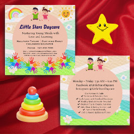 Tarjeta De Visita Cuadrada Custom Rainbow Handprint Sun Daycare Card Template