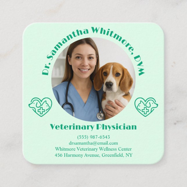 Tarjeta De Visita Cuadrada Custom Veterinary Business Card with Photo  (Anverso)