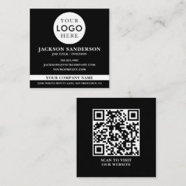 Tarjeta De Visita Cuadrada Customizable Logo Professional Black QR Code