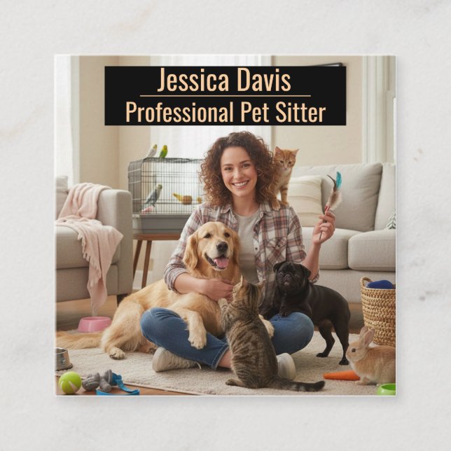 Tarjeta De Visita Cuadrada Customizable Pet Sitter Photo Business Card (Anverso)