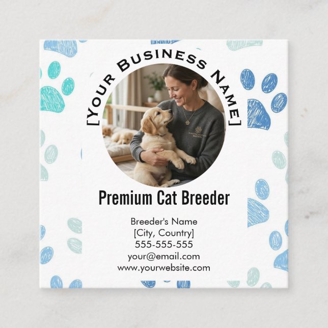 Tarjeta De Visita Cuadrada Customizable Square Pet Breeder Business Card  (Anverso)