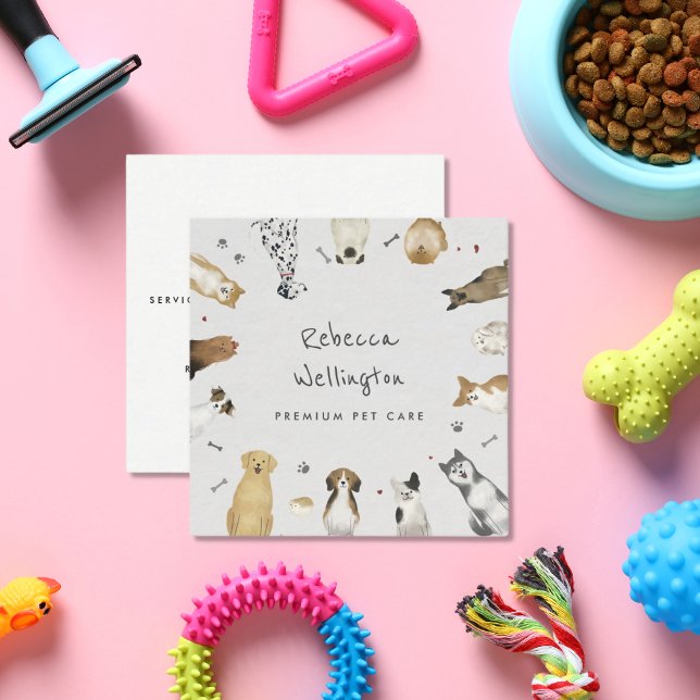 Tarjeta De Visita Cuadrada Cute acuarela Mascotas Perros Mascota Sitter Perro (Subido por el creador)