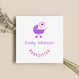 Tarjeta De Visita Cuadrada Cute Baby Stroller Purple Heart Babysitter