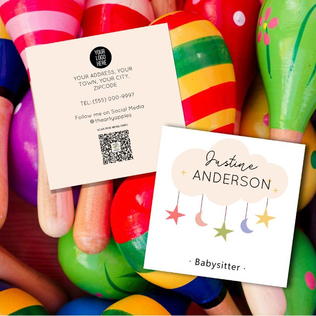 Tarjeta De Visita Cuadrada Cute Babysitter Business Card | Fun & Friendly i (Subido por el creador)