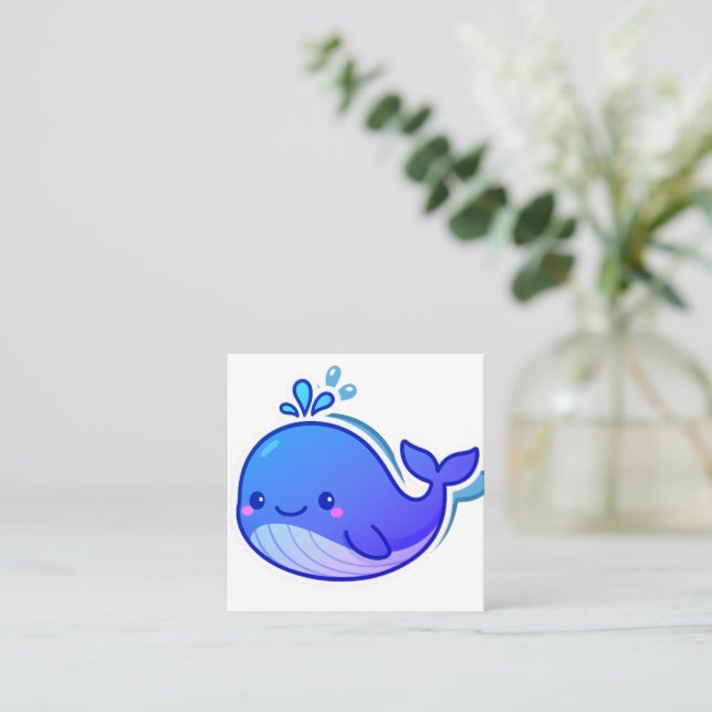 Tarjeta De Visita Cuadrada Cute Blue Whale Sticker (Anverso de pie)