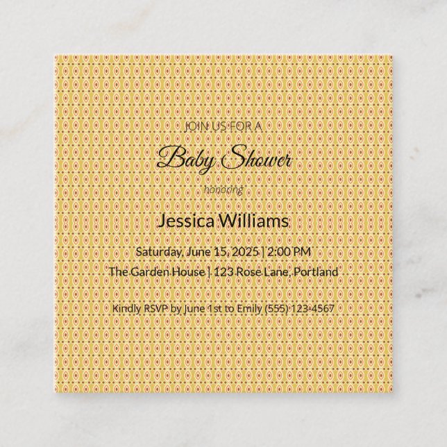 Tarjeta De Visita Cuadrada Cute Boho Baby Shower Género neutro, Personalizabl (Anverso)