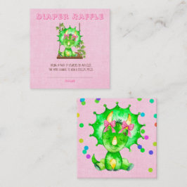 Tarjeta De Visita Cuadrada Cute Chica Triceratops Diaper Raffle Baby Shower
