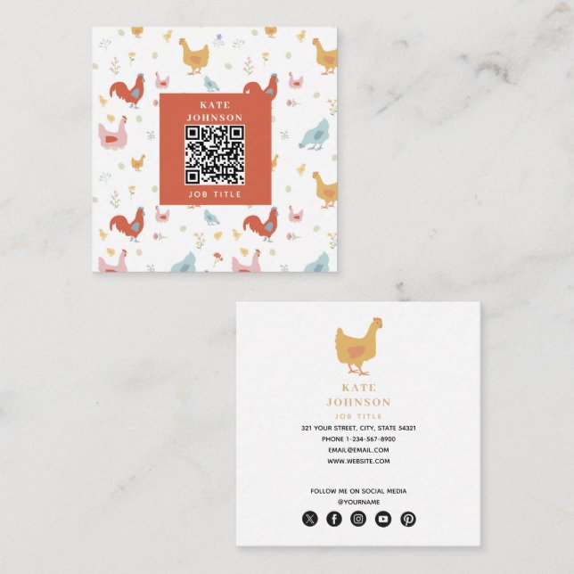 Tarjeta De Visita Cuadrada Cute Chickens Hens and Baby Chicks (Anverso / Reverso)