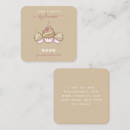 Tarjeta De Visita Cuadrada Cute Cupcakes Cream Bakery Social Media Beige Chic