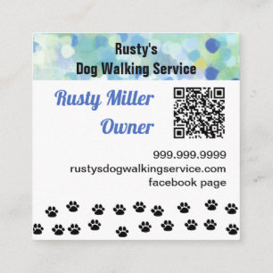 Tarjeta De Visita Cuadrada Cute Dog Paws Bones Servicio para Mascotas QR