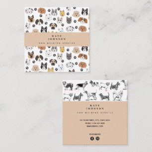 Tarjeta De Visita Cuadrada Cute Dogs Dog Walker Grooming