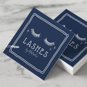 Tarjeta De Visita Cuadrada Cute Eyelash Makeup Artista Navy Salón De Belleza 