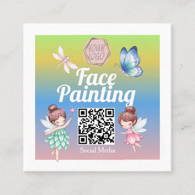 Tarjeta De Visita Cuadrada Cute Fairies Facepainter Artist  (Anverso)