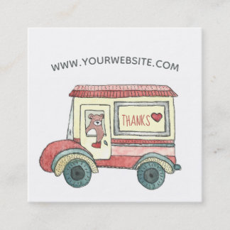 Tarjeta De Visita Cuadrada Cute Gracias Teddy Bear Mail Truck Watercolor