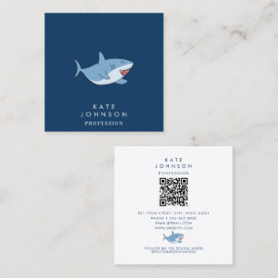 Tarjeta De Visita Cuadrada Cute Great White Sharks Ocean QR Code