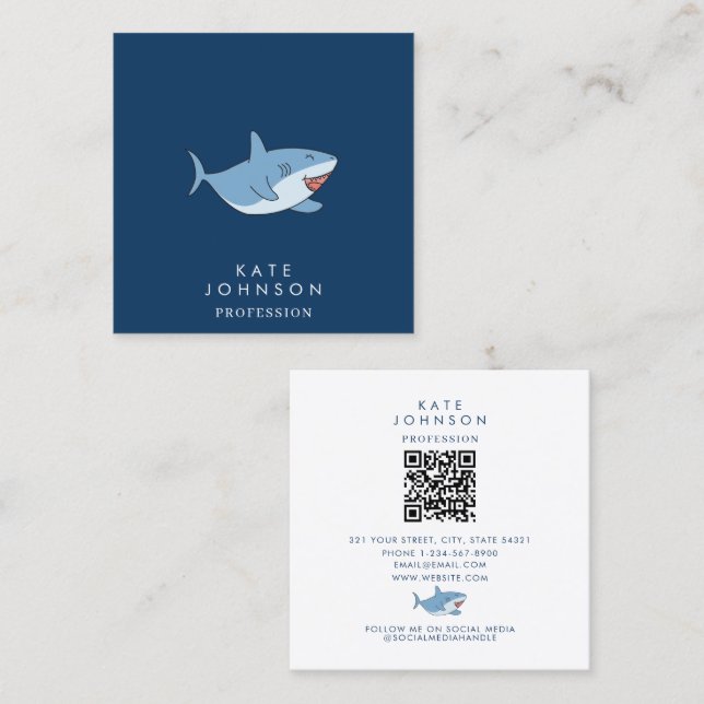 Tarjeta De Visita Cuadrada Cute Great White Sharks Ocean QR Code (Anverso / Reverso)