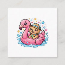 Cute Kawaii Summer Perrito Flamingo Piscina Flotad