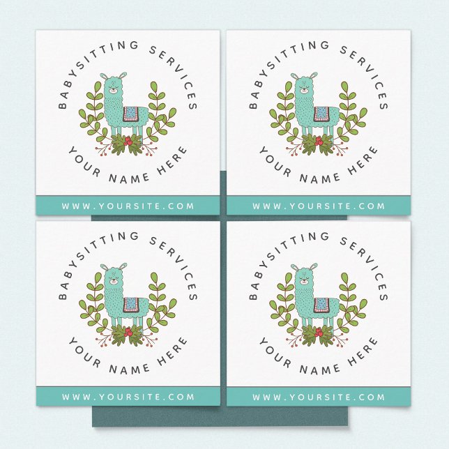 Tarjeta De Visita Cuadrada Cute Llama Greenery Daycare Niñera (Subido por el creador)