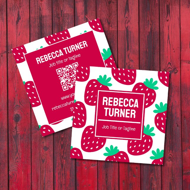 Tarjeta De Visita Cuadrada Cute Minimal Strawberry Pattern, QR Code (Subido por el creador)