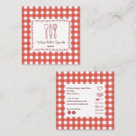 Tarjeta De Visita Cuadrada Cute Modern Farmhouse Gingham Bakery