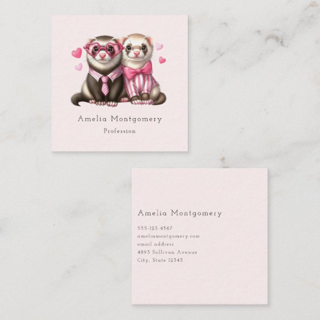Tarjeta De Visita Cuadrada Cute Otter Pareja en el Amor (Anverso / Reverso)