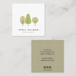TARJETA DE VISITA CUADRADA CUTE PASTEL GREEN TREE TRIO LANDSCAPING SERVICIO