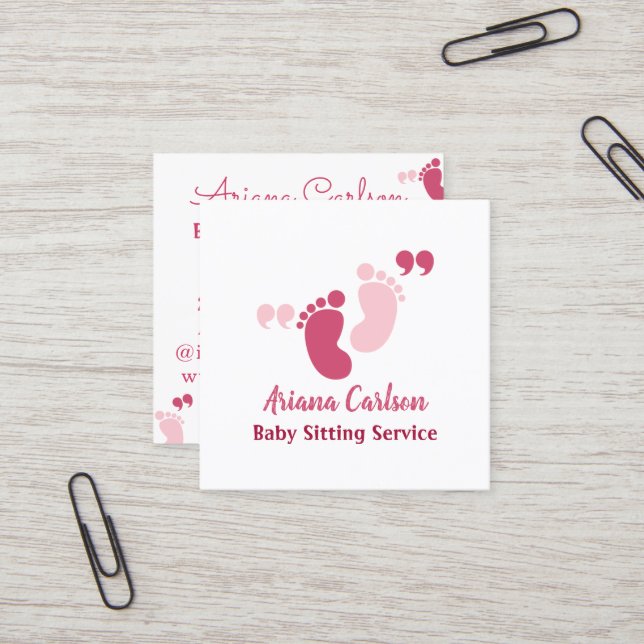 Tarjeta De Visita Cuadrada Cute Pink Baby Sitter Guardería (Anverso/Reverso In Situ)