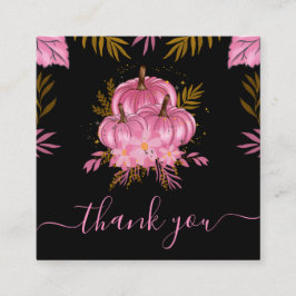 Tarjeta De Visita Cuadrada Cute Pink Pumpkin Leaf Fall Gracias