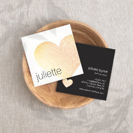 Tarjeta De Visita Cuadrada Cute Purpurina de oro Corazón Salón de Belleza Pla